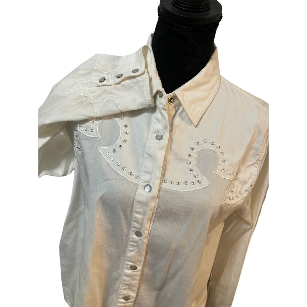 Vintage Adobe Rose Winter White Western Shirt Pearl Snaps/Bling XL